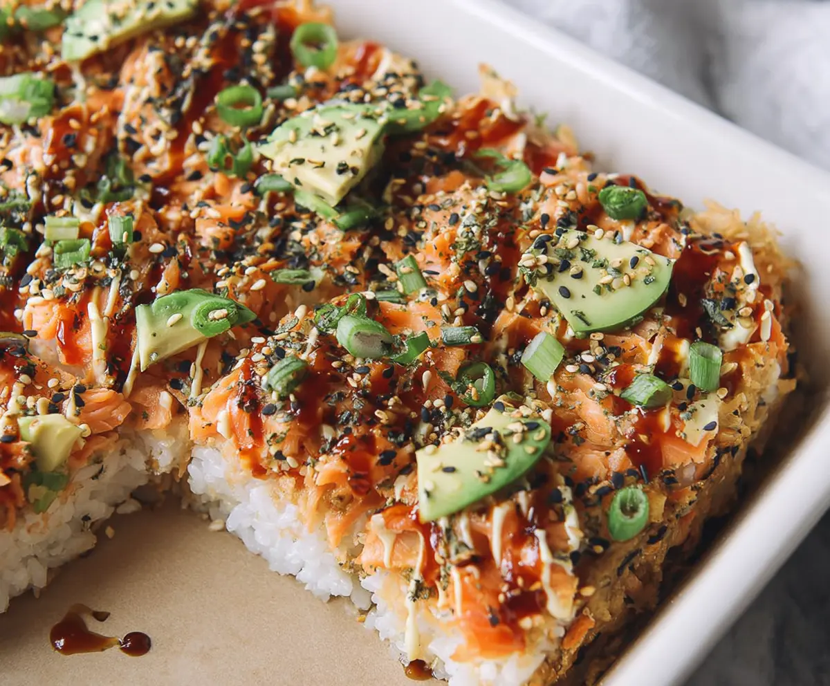 Easy Spicy Salmon Sushi Bake