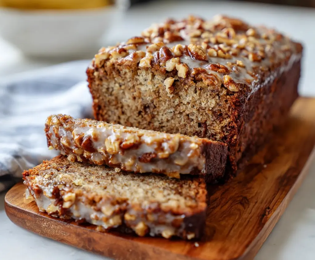 Homemade Starbucks-style banana bread on a plate, perfect for breakfast or snacking.