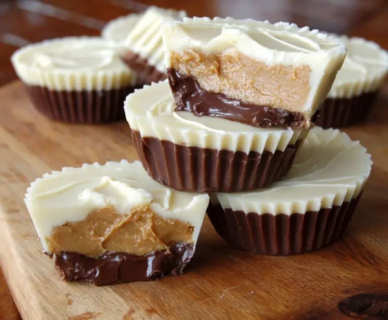 Delicious white chocolate peanut butter cups on a plate, perfect for dessert lovers.