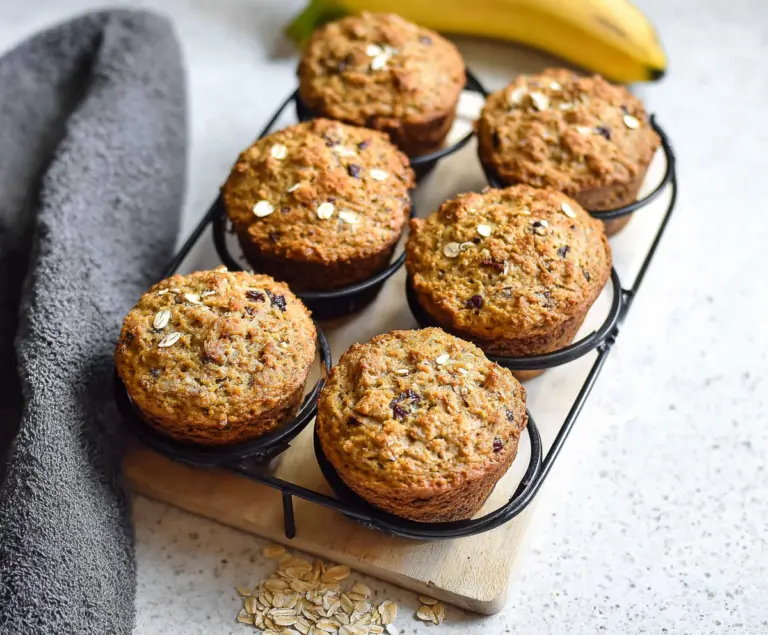 Healthy Banana Oatmeal Muffins with ripe bananas and oats