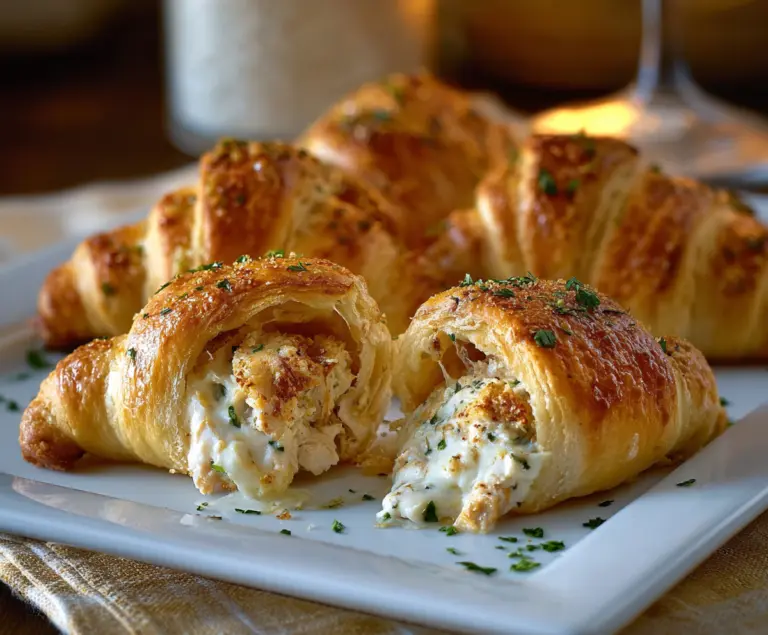Delicious Chicken Alfredo Stuffed Crescents featuring creamy filling and golden pastry
