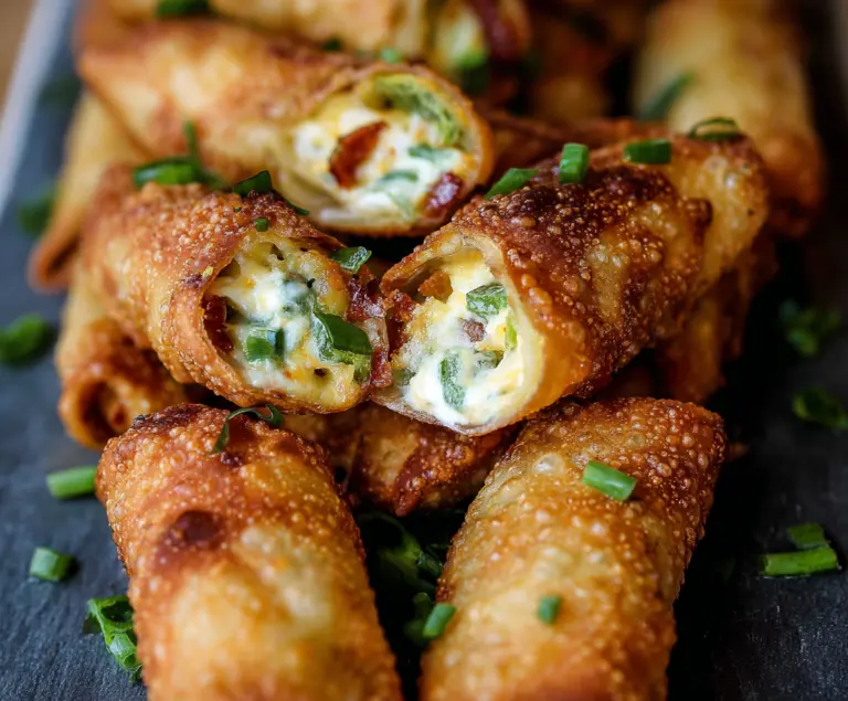 Delicious finger food mini jalapeno popper egg rolls on a platter, perfect for parties and snacking.