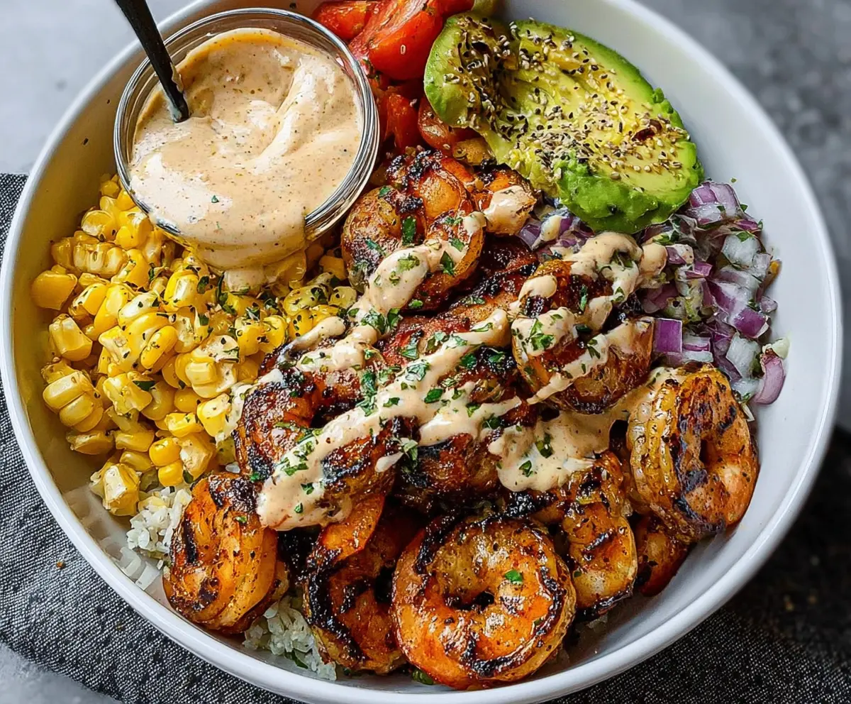 Grilled Shrimp Bowl with Creamy Garlic Sauce