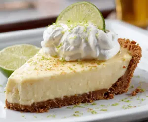 Creamy Key Lime Pie with a graham cracker crust and fresh lime topping, perfect for summer desserts.