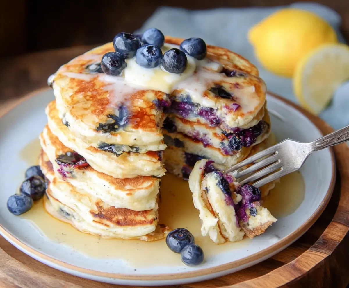 Easy Lemon Blueberry Sourdough Pancakes