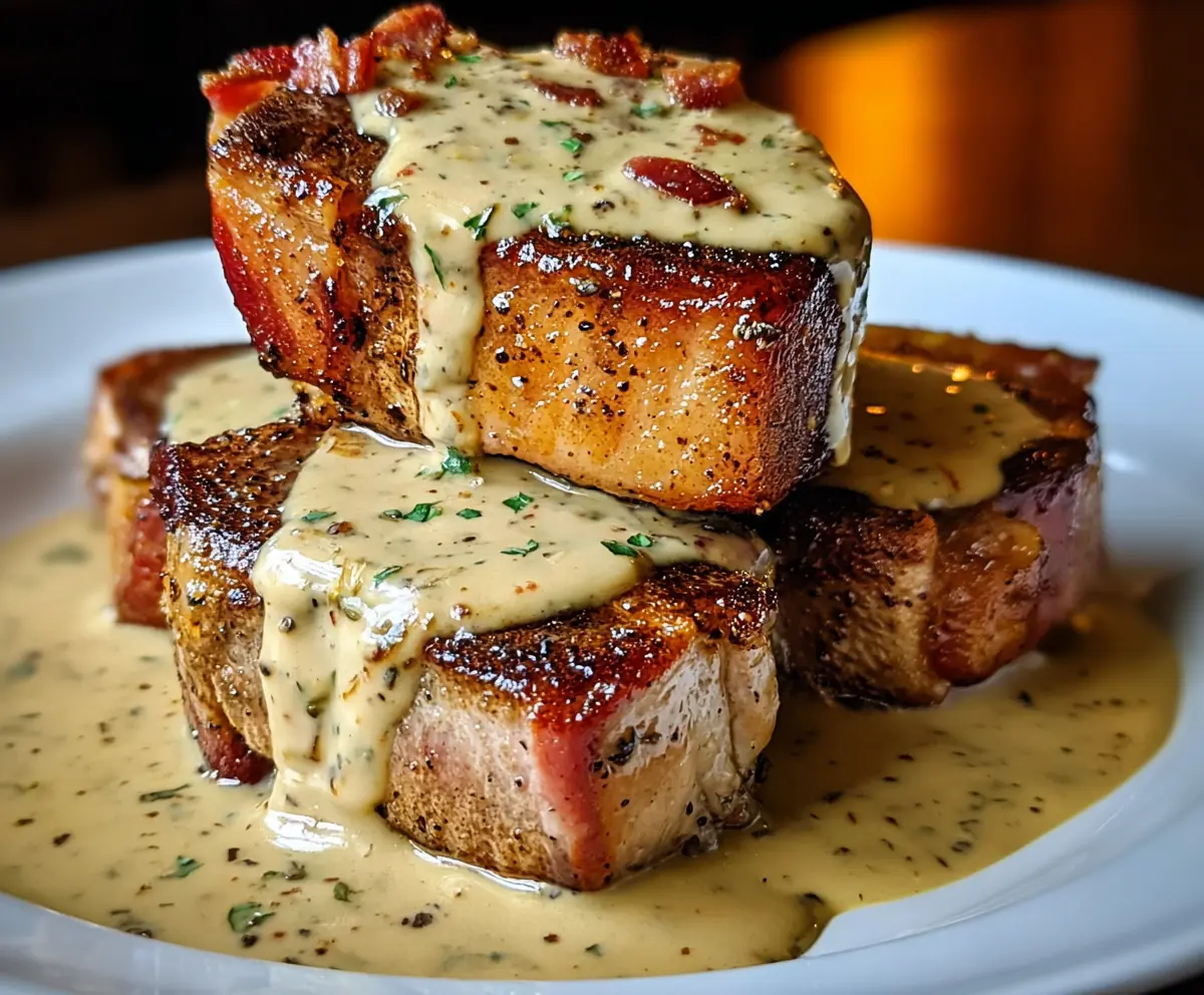 Maple Bacon Pork Chops with Creamy Dijon Sauce