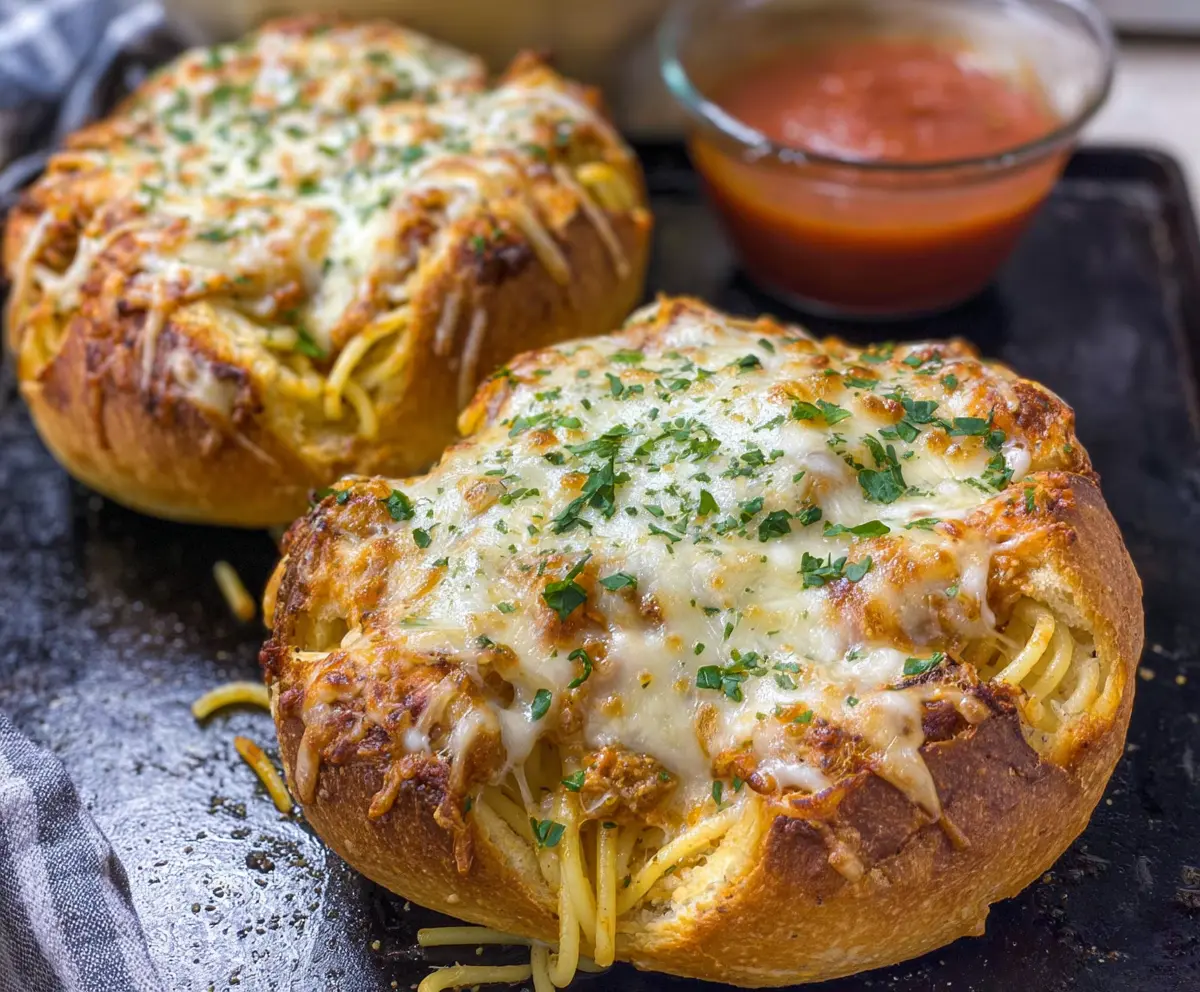 Easy Spaghetti Garlic Bread Bowls