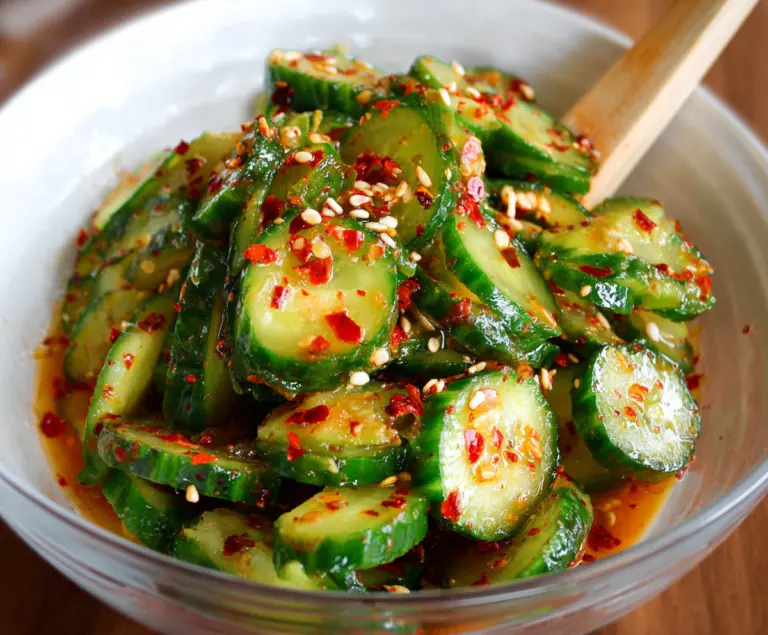 Refreshing spicy cucumber salad with chili and herbs, perfect for summer meals.