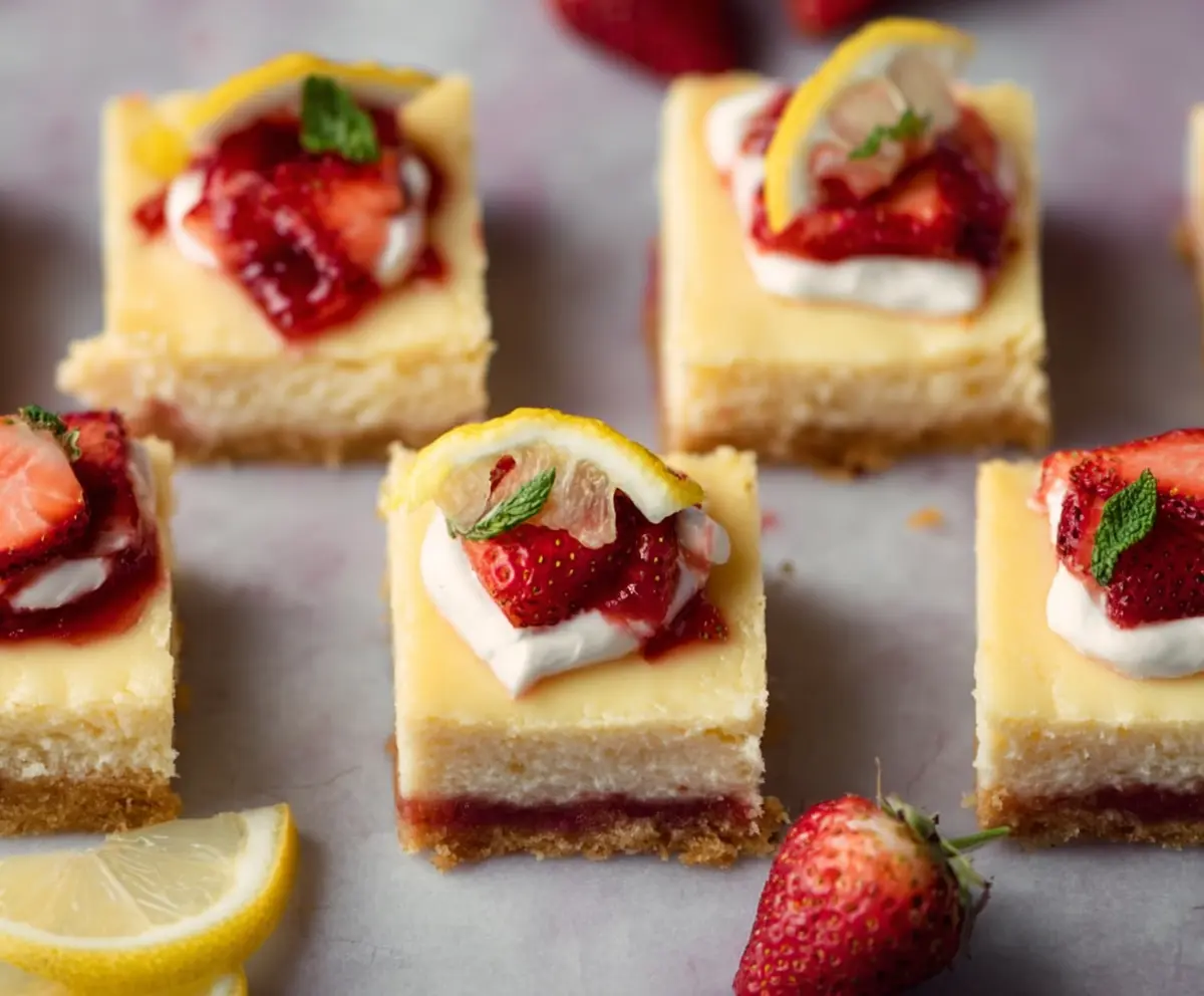 Easy Spring Strawberry Lemon Cheesecake Bars