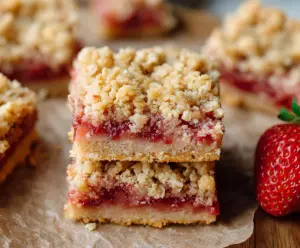 Delicious Strawberry Rhubarb Crumble Bars with a golden crust and vibrant fruit filling