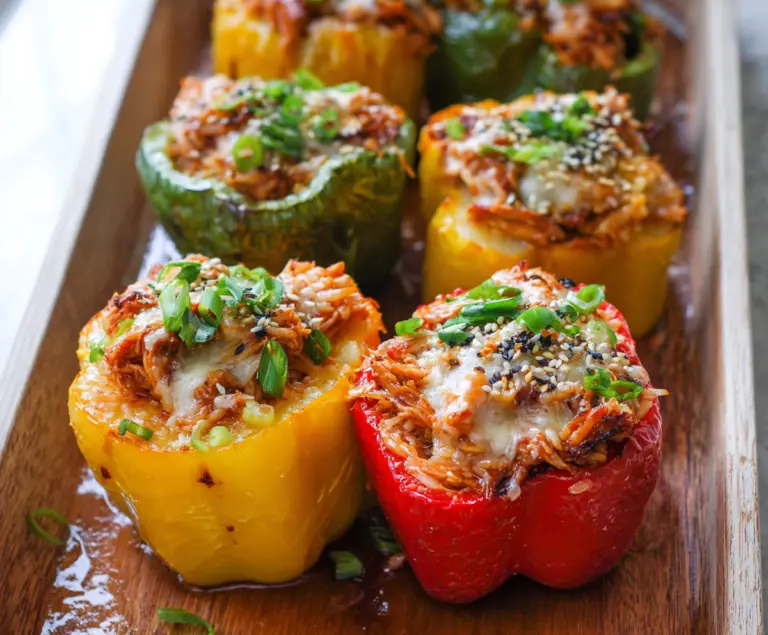 Delicious Teriyaki Pineapple Chicken and Rice Stuffed Peppers, a savory and colorful dish with glazed chicken, fresh pineapple, and fluffy rice in vibrant peppers.